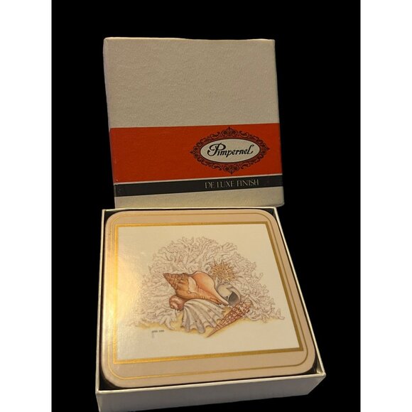 Set of 6 Pimpernel Coasters Shells Coastal Beach Ocean Maria Ryan Deluxe Finish - Picture 9 of 12
